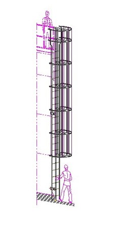 Engineering drawing of a transmission tower monkey ladder with steel guards